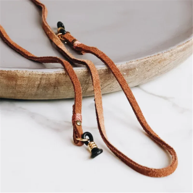 Men Unisex Suede Leather Sunglasses Lanyard Strap Boho Style Glasses
