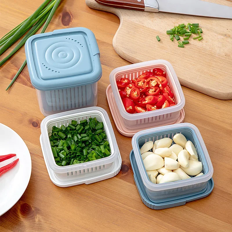 Kitchen Fruits Vegetables Storage Box Fridge Ginger Scallion Onion Fresh-keeping Container Food Drain Crisper Organizer