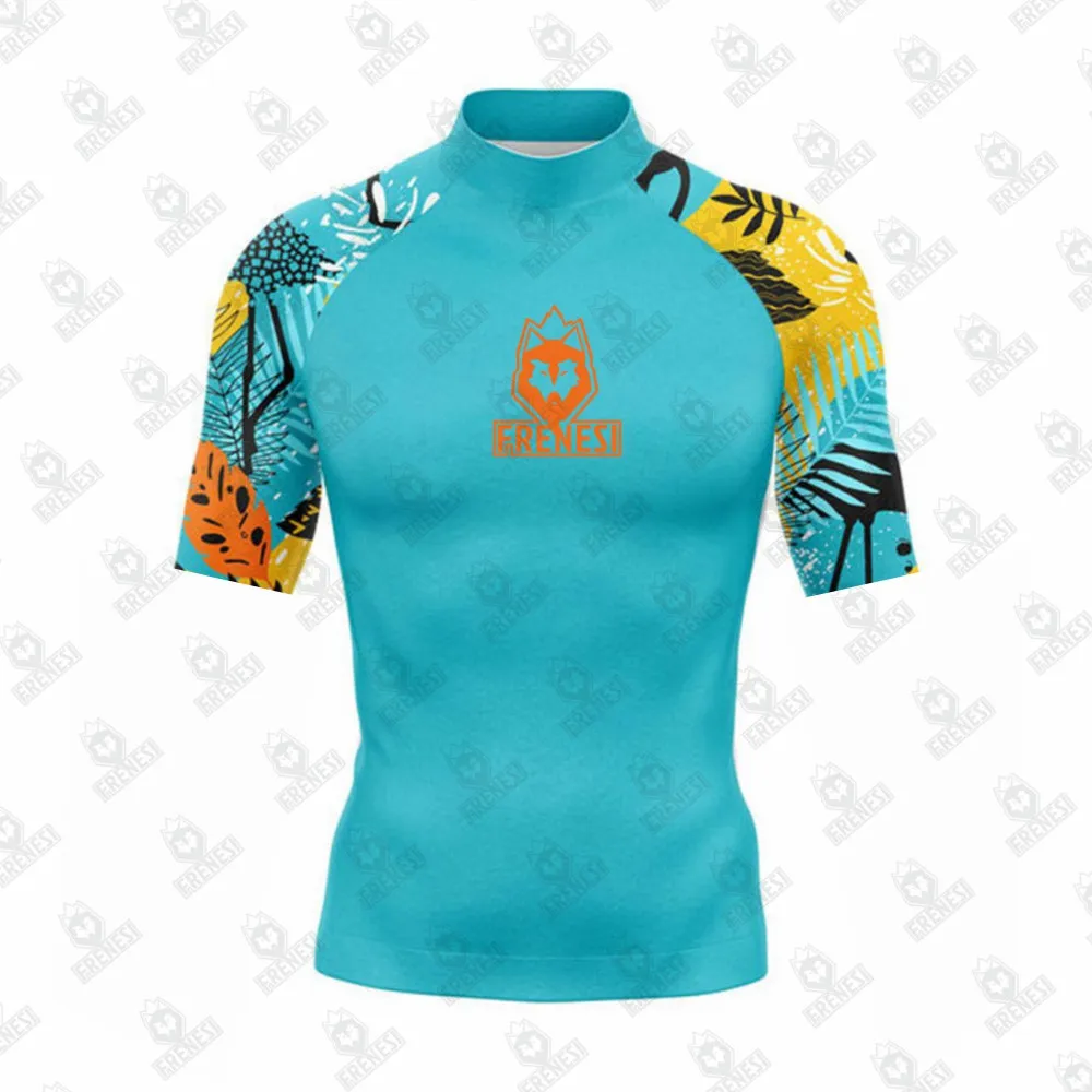 Men's Rashguard Short Sleeve Surfing Shirts Sunscreen Lycra Fabric Surf Sweatshirt UV Protection Frenesi Swimwear