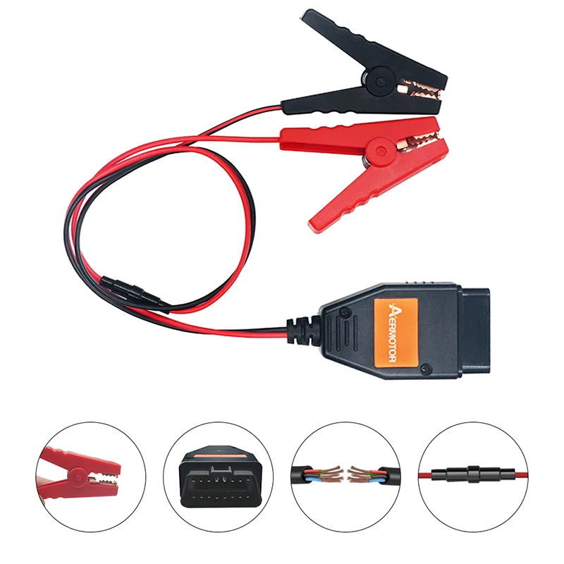 AER OBD2 Car Battery Clip Replacement Tool Auto Emergency Power Supply OBDII Interface Power Charging Jumper Copper Wire Protect