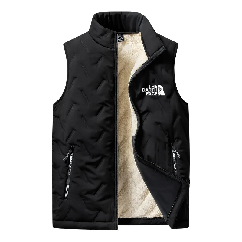 Men Fleece Jacket Vest Warm Sleeveless Winter Waterproof Zipper Autumn Stand Collar Casual