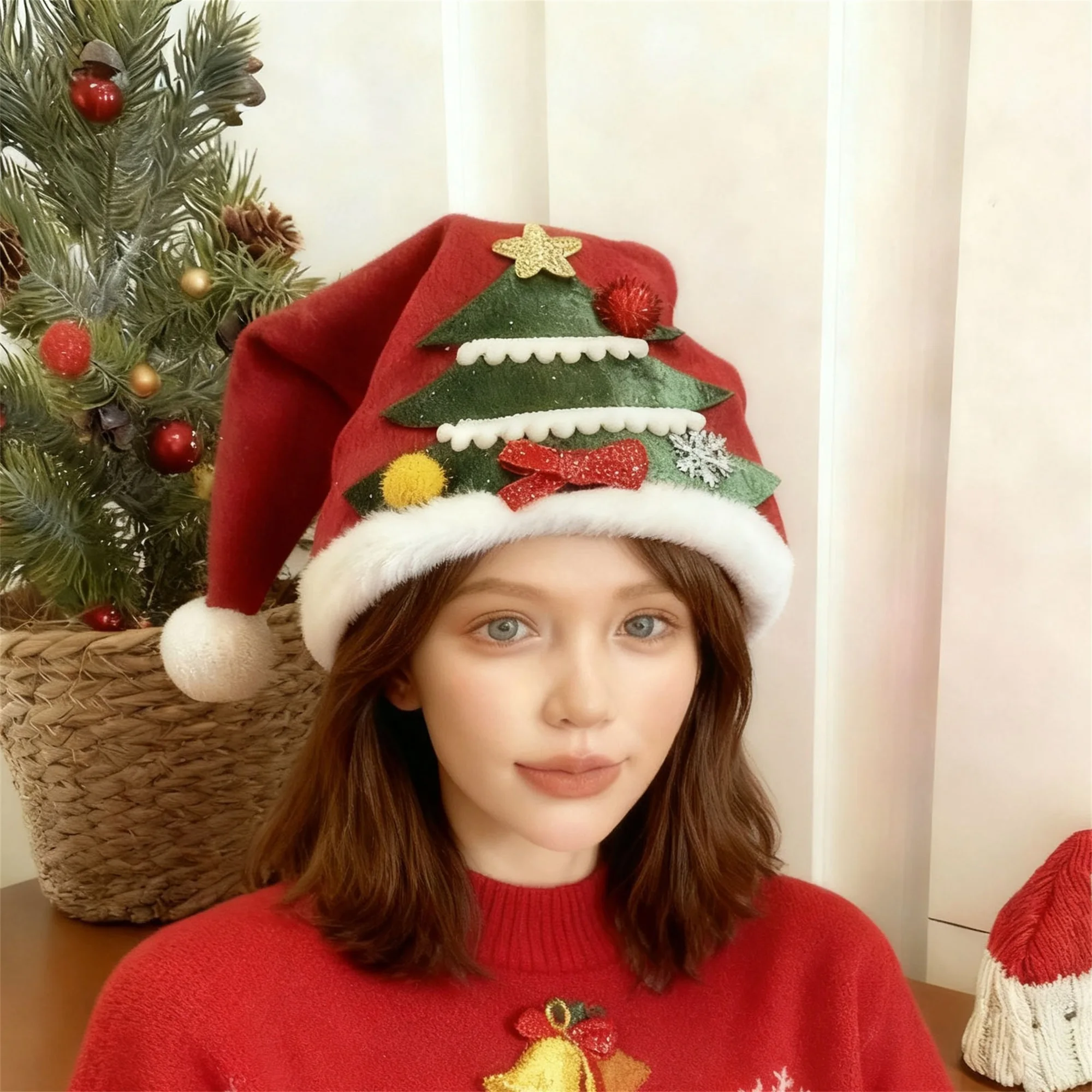 Christmas Santa Claus Hat Festive Red Cap for Family Holiday Party Santa Cosplay Costume for Adults and Kids Christmas