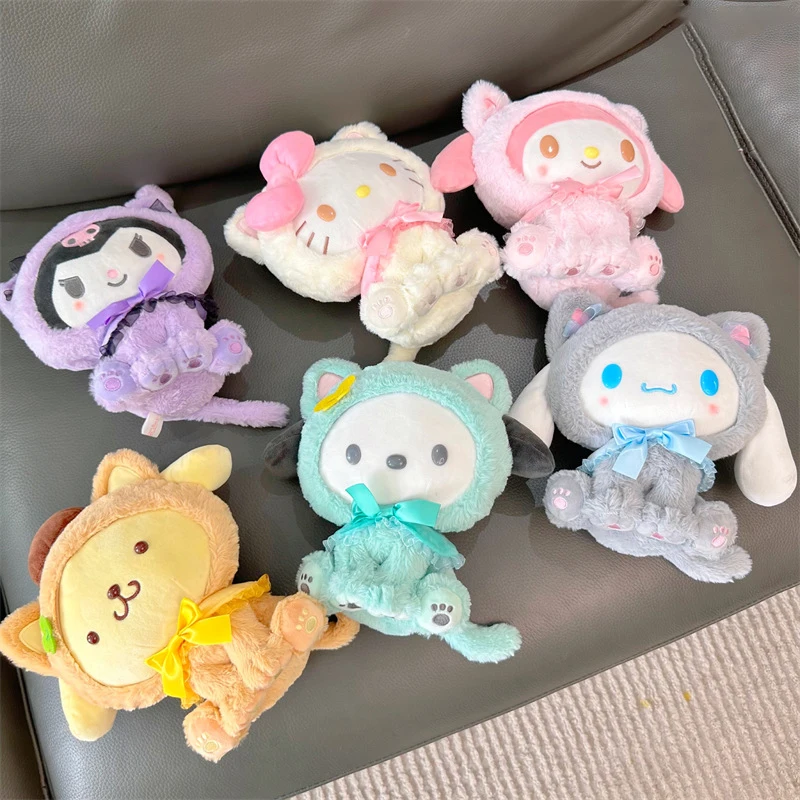 10CM Cartoon Sanrio Plush Keychain Become A Cat Plush Keychain Cinnamoroll Sanrio Anime Kawaii Doll Juguetes Para Ni&ntilde;as plush keychain key chain