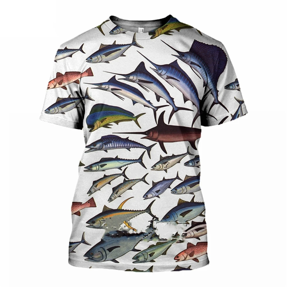 Tuna Pattern 3d Printed Men's Summer Short Sleeve Fishing T-Shirt Ocean  Fish Personality Fashion Trend Casual Hip Hop Loose Top