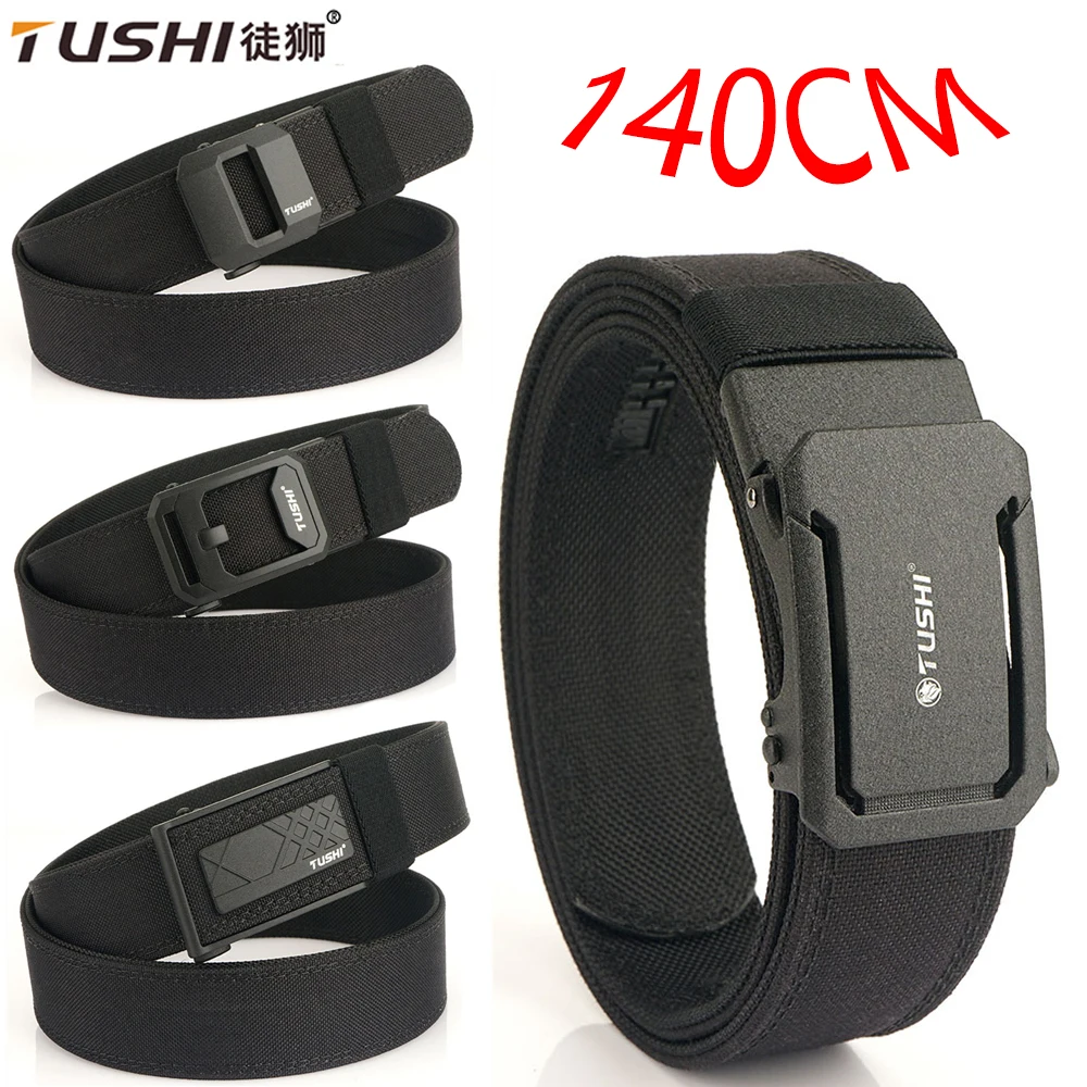 TUSHI 140CM Mens Military Tactical Belt Tight Sturdy Nylon Heavy Duty Hard Belt for Male Outdoor Casual Belt Automatic Waistband tushi men s nylon canvas belt male korean version all match casual automatic buckle golf belt famous brand belt women belt