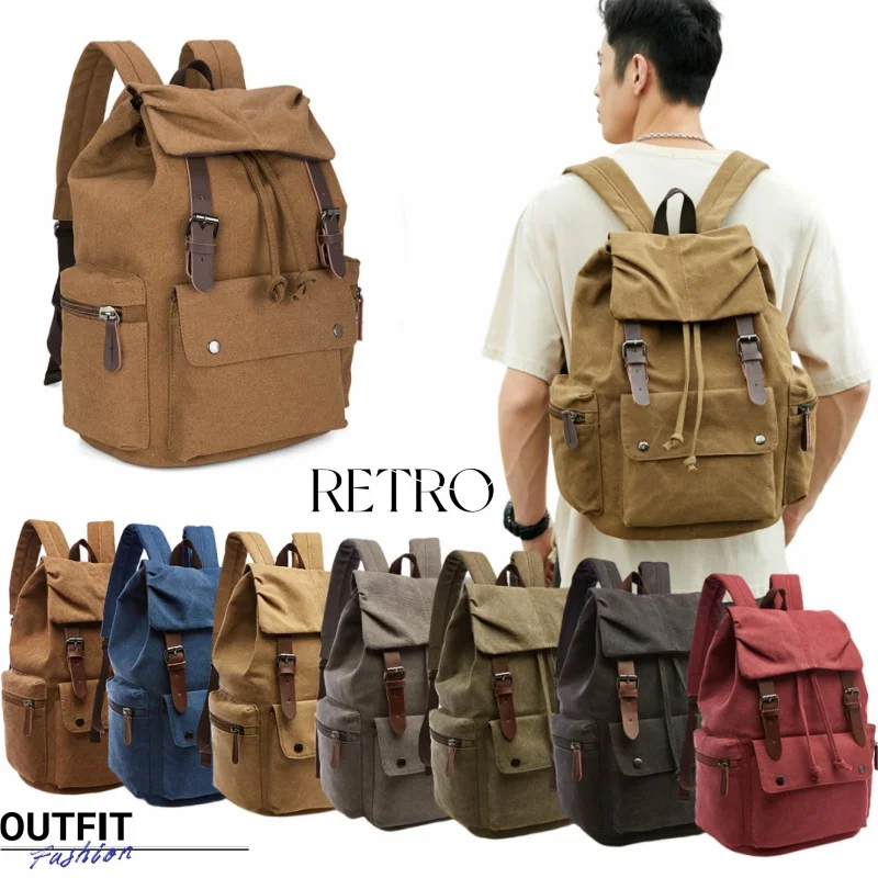 

Vintage Canvas Backpack Men Travel Hiking Rucksack Simple Large Capacity Laptop Backpack Trendy Men Women Universal Schoolbags