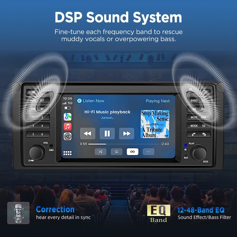 Radio para Auto Junsun de 7 Pulgadas con CarPlay Inalámbrico y Android Auto para BMW Serie 5 E39 X5 E53 M5 1996-2003, Sistema Multimedia Inteligente con Apple CarPlay Inalámbrico, Pantalla Táctil IPS, Reproductor de Video Estéreo, Unidad Principal de Auto Radio 2 Din, Navegación, BT, GPS, 4G, WIFI, FM, AM, RDS, SWC 7