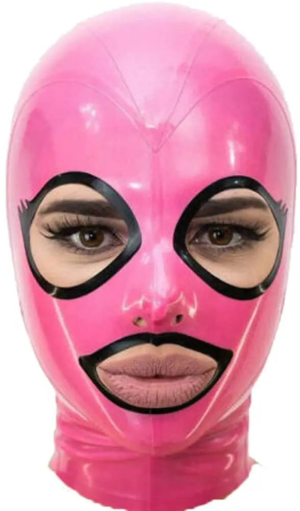 

Pink Latex Hood Open Beautiful Eyes and Mouth Back Zipper Rubber Mask Club Wear