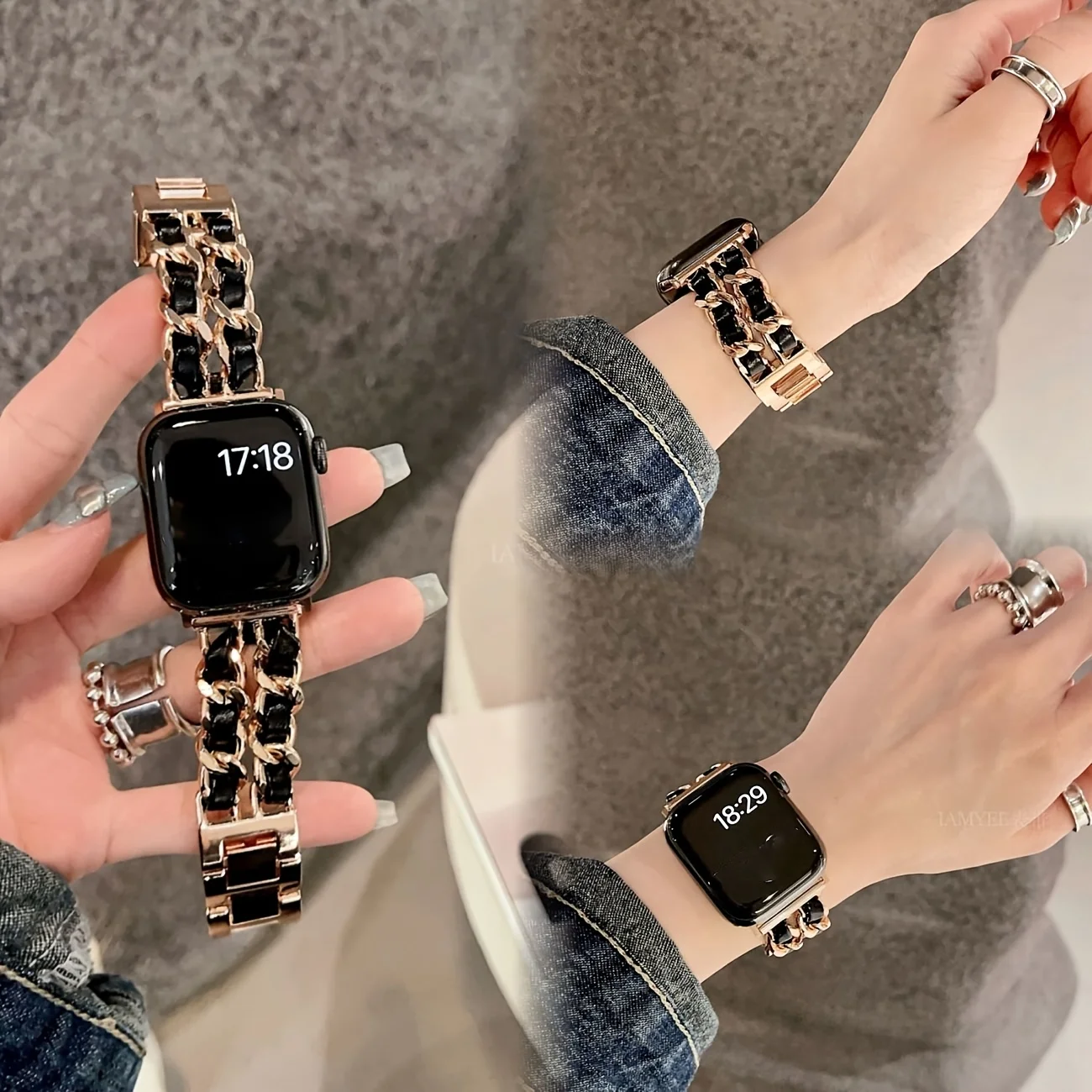 Elegant Women's Metal Strap with Gold Steel Bracelet Design