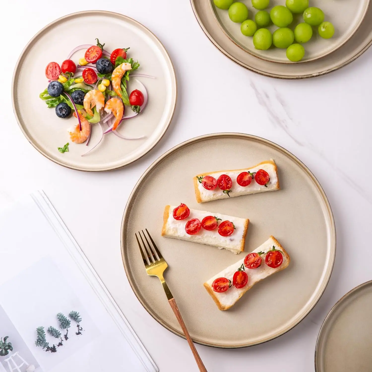 Dinnerware Sets,Round Reactive Glaze Ceramic Plates and Bowls Sets,Highly Chip and Crack Resistant Microwave