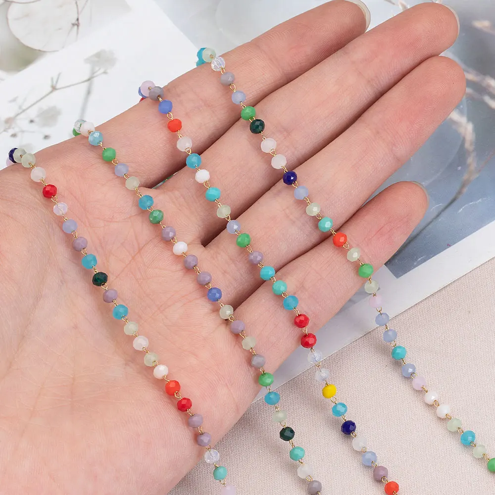 1 Meter Stein Edelstahl Kette Muti-Color Kristall Perlen Ketten Link für DIY Schmuckherstellung Halskette Armband Erkenntnisse – Detail 3