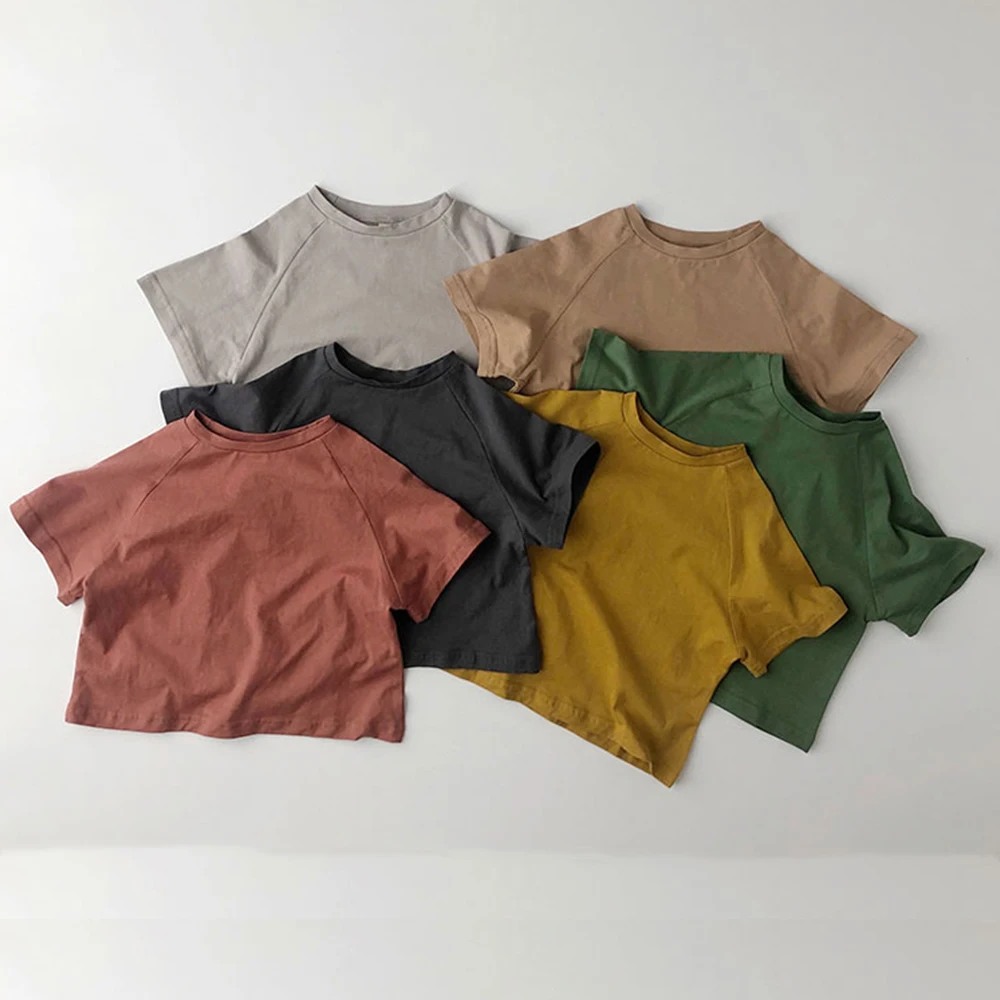 2026 kleinkind Kleinkind T Reine Oansatz Kurze Baumwolle Sommer Outfits Top Casual T-shirt Für Kinder Teenager Koreanischen Stil Kleidung