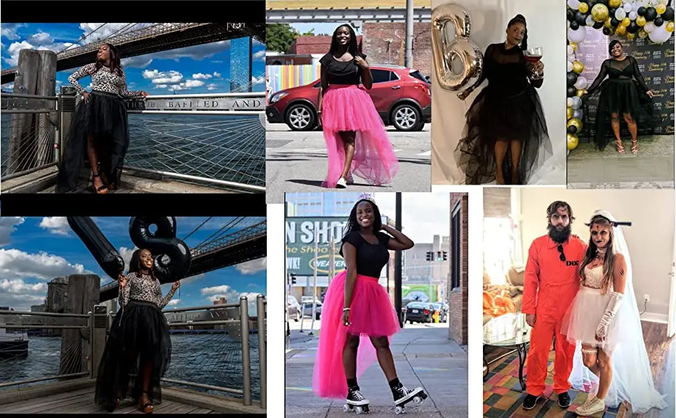 MisShow Karnevals-Tutu-Röcke, hoch-geschnittener, geschichteter, bauschiger Tüll-Petticoat, Fuchsia, elastische Taille, Rockabilly-Karneval-Party-Halbrock – Detail 6