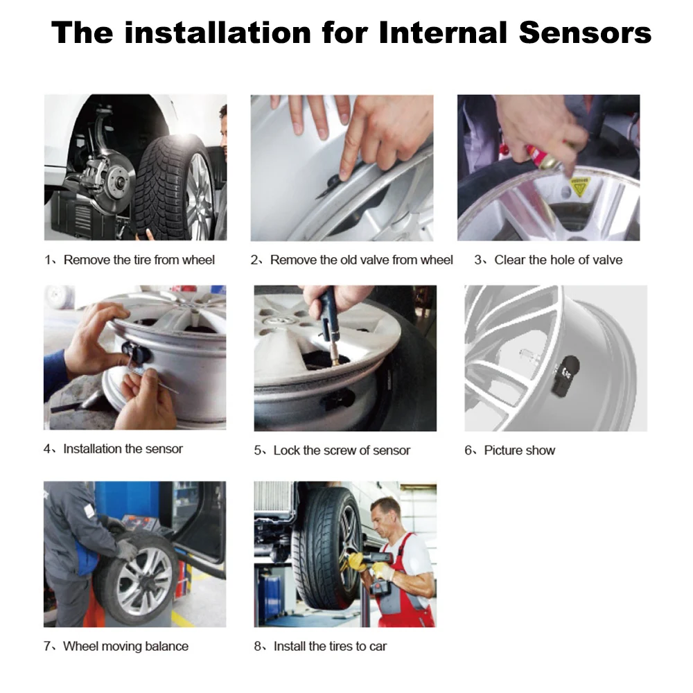 Wireless Tire Pressure Monitoring System with USB and 4 Sensors for Universal Compatibility