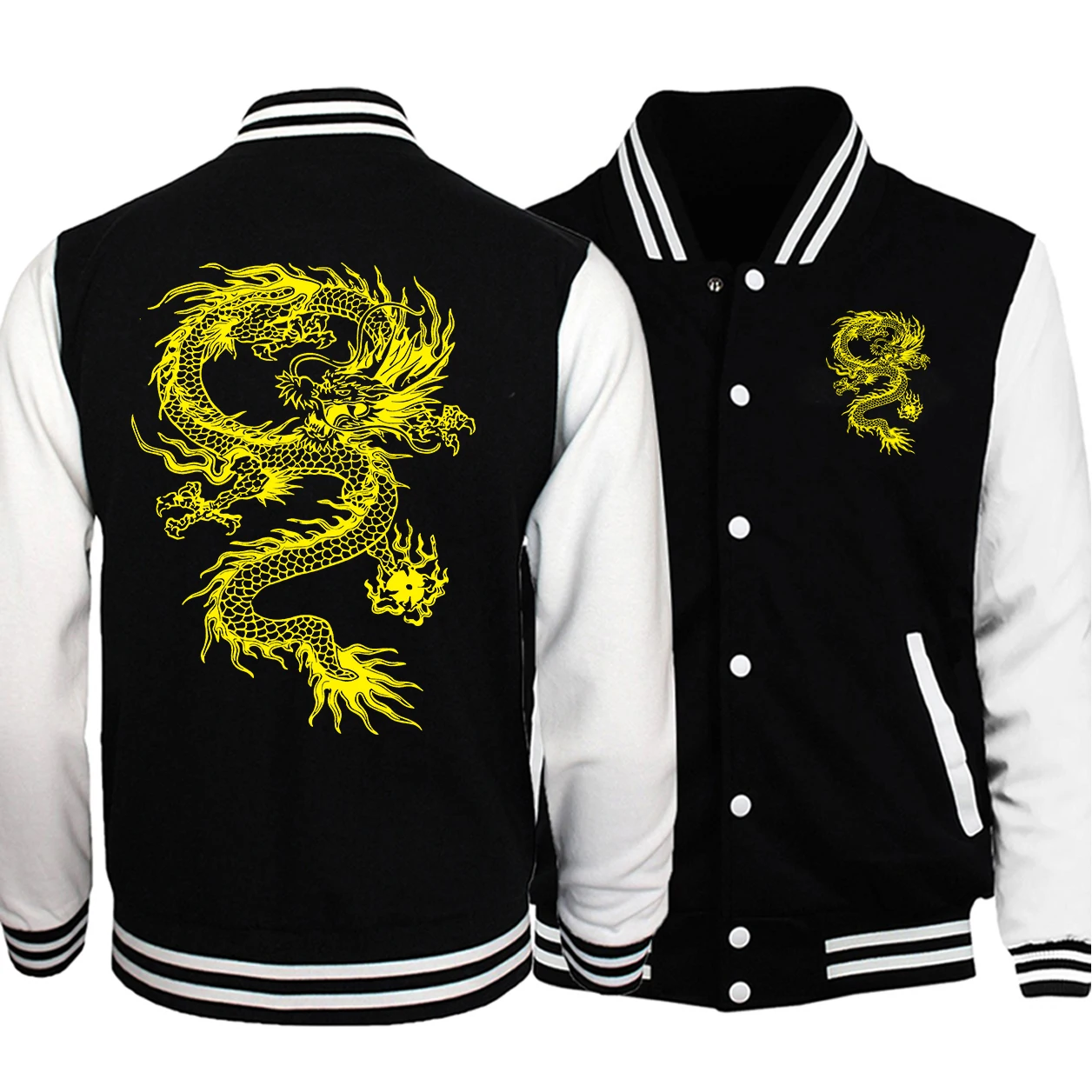 thumbnail image 1 of Chaquetas para hombre con estampado de dragón rojo personalizado, ropa transpirable de gran tamaño, ropa de calle informal de moda para otoño, uniforme de béisbol, 1 of 5