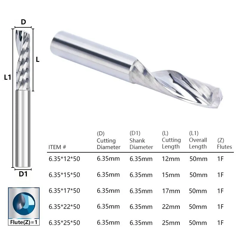 1PCS Fräser Einzelne Flöte CNC Router Bits 6,35mm Schaft Hartmetall-schaftfräser Up Cut Fräser Für holz MDF Gravur Bit – Detail 9