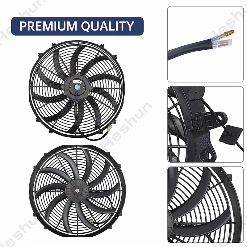 16" Inch 12V 120W Universal Condensing Fan Slim Push Pull Electric Radiator Cooling Fan Mount Kit 2000RPM