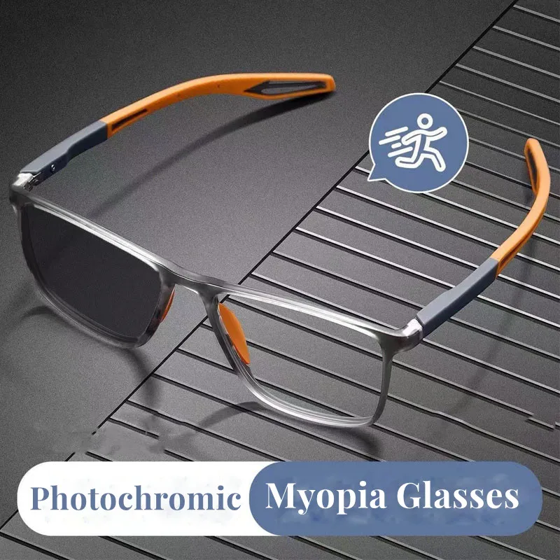 

Outdoor Sport Photochromic Myopia Glass Men Women Flexible Vintage TR90 Sports Myopia Smart Color Changing Near Sight Eyewear