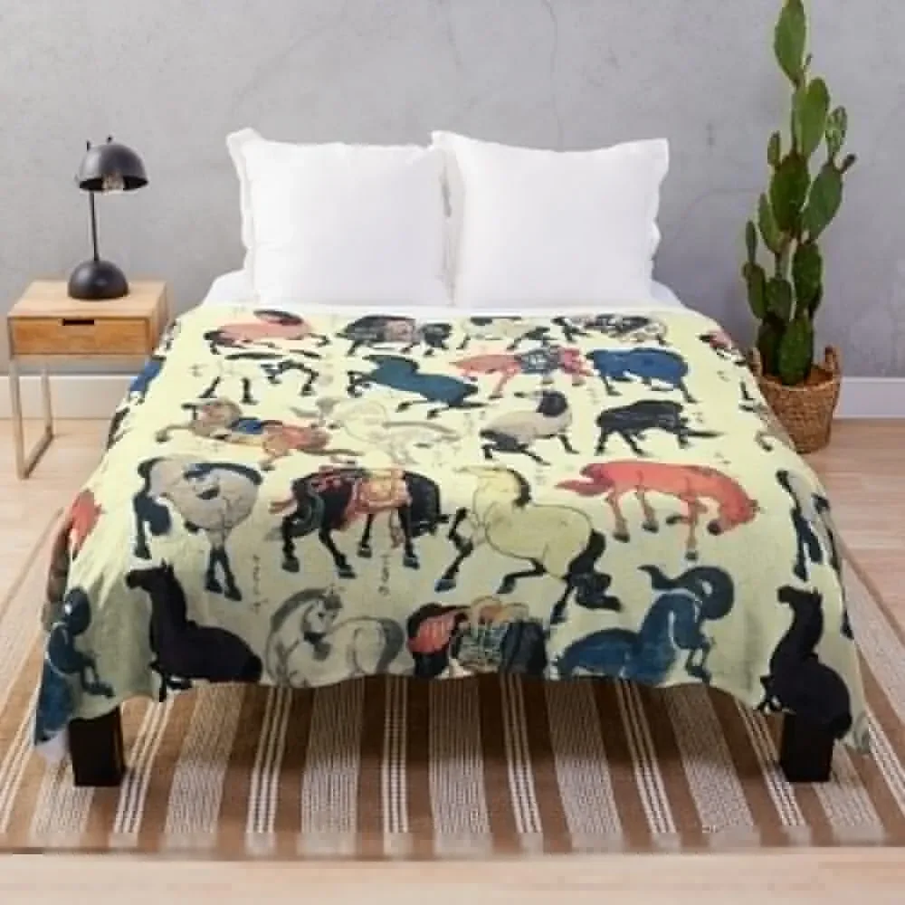

ASIAN HORSES Japanese Study Throw Blanket Fluffys Large Beautifuls Summer Hair For Decorative Sofa Blankets