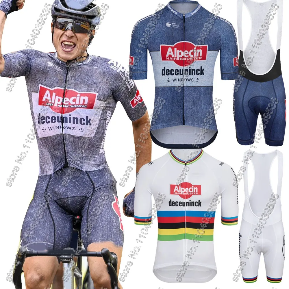 Alpecin Deceuninck Cycling 2024 Jersey Set World Champion Mathieu van der Poel Cycling Clothing Men Road bike Shirt Bib Shorts