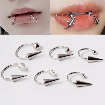 16G 콘 격막 링 스테인레스 스틸 말굽 코 피어싱 스파이크 립 링, 블랙 컬러 Tragus 헬릭스 귀걸이 바디 쥬얼리 선물