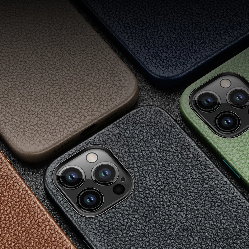 Luxury Litchi Pattern Genuine Leather Case for iPhone 15 Pro Max 11 12 13 Pro 14 Plus Shockproof Defender Protective Cover Funda