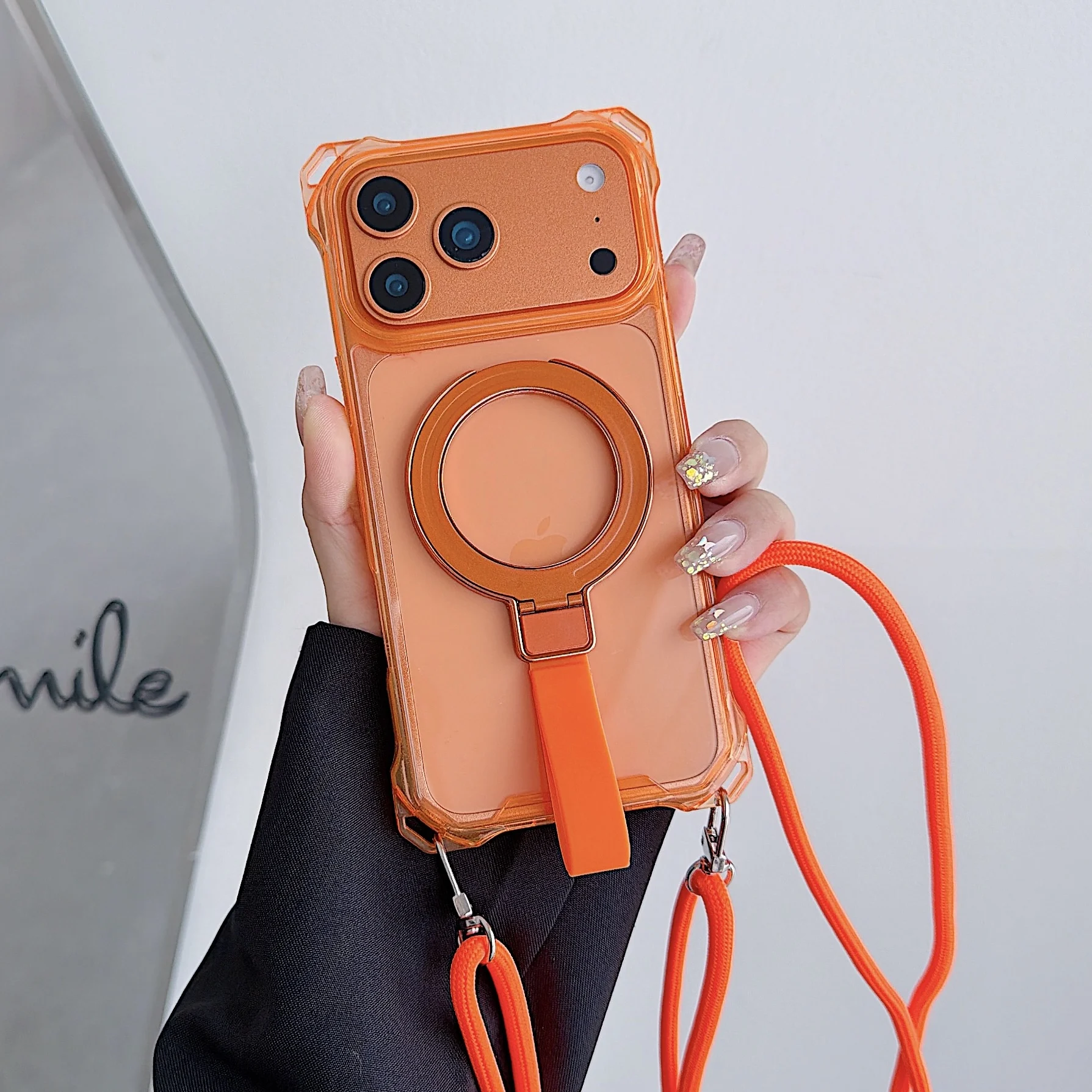 Luxury Armor Magnetic Phone Case with Crossbody Strap & Clear Cover