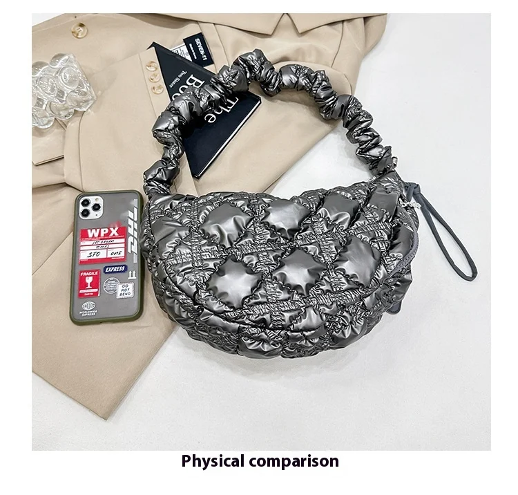 Women's Pearl Shiny Dumpling Bag Large Capacity Shoulder Bag_voghion.com