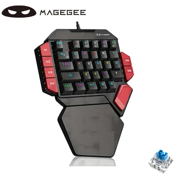 MageGee Axe 2 한 손 전문 게임용 키보드, RGB 백라이트 35 키, 미니 유선 기계식 키보드, P용 파란색 스위치