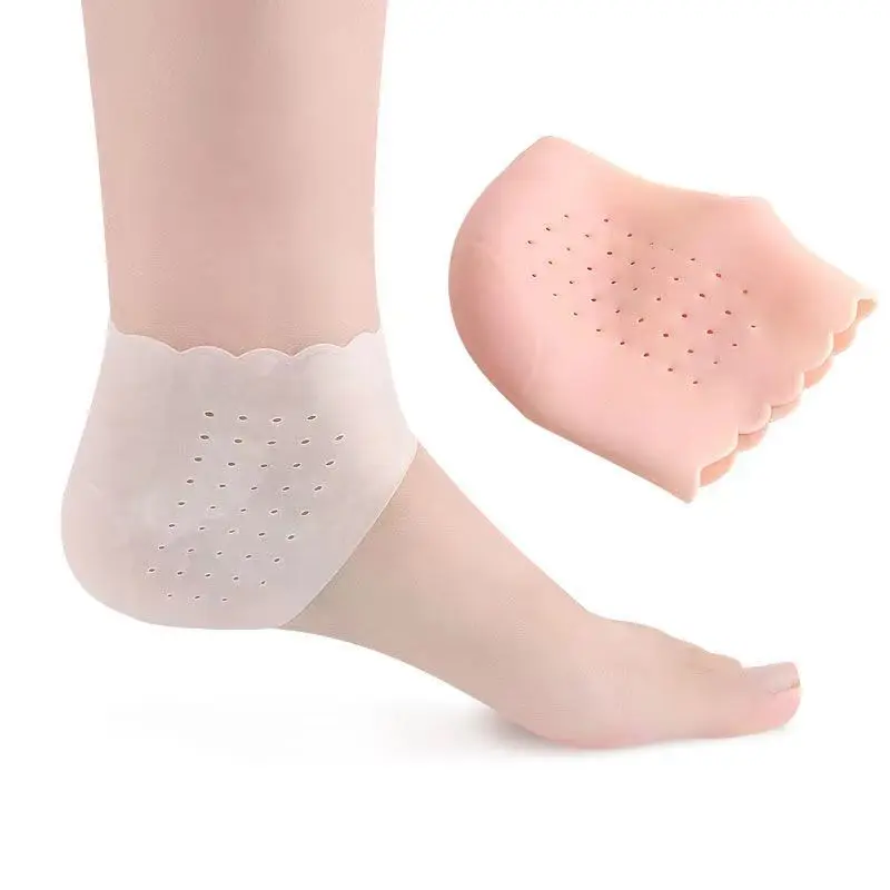1Pair Silicone Gel Foot Heel Pads Heel Cover Cracked Feet Care Tools Moisturizing Gel Hole Breathable Thin Socks Foot Protectors heel protector pads