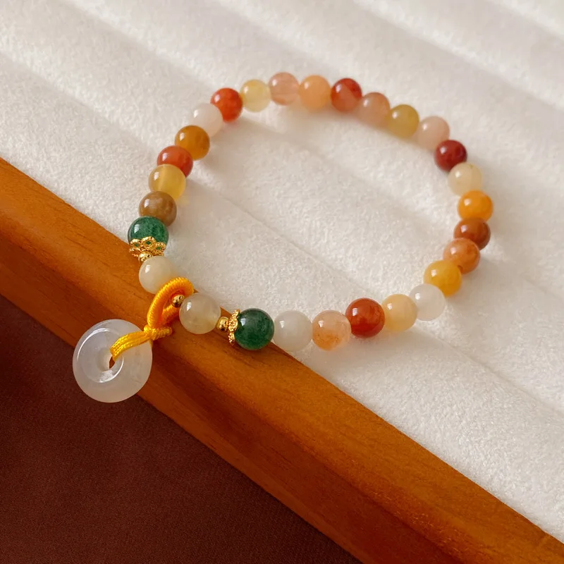 

Retro Ethnic Style Natural Stone Beaded Safety Buckle Bracelet Chinese Fashion All-Match Elastic Bracelet