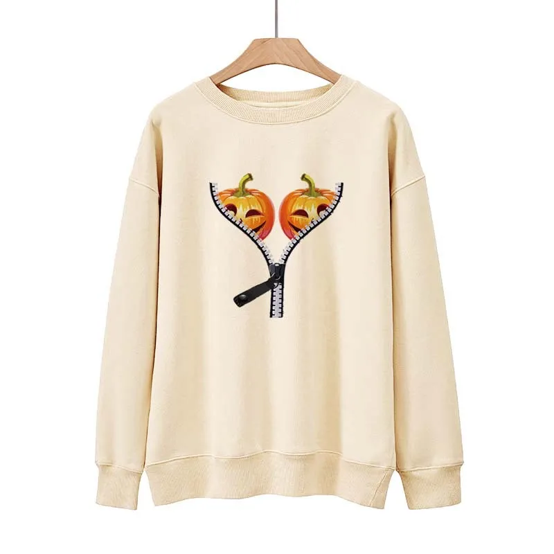 YRYT 2023 Halloween new pumpkin zipper t European style street pullover crewneck loose casual hoodie top