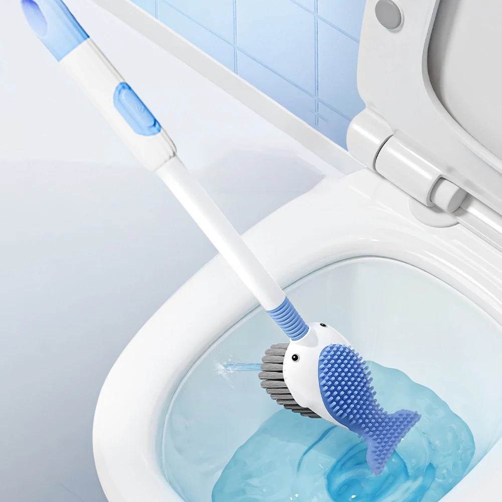 Cartoon Whale Toilet Brush with Holder Wall Mounted Toilet Bowl Cleaner Brush Refillable Handle Dispenser Bathroom Accessories
