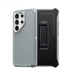 Heavy Duty Belt Clip Kickstand Rugged Case - Shockproof Protective Cover - Galaxy S23 Ultra (Gary White)
