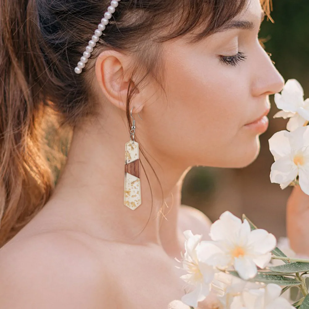 18Pcs Colorful Wood Resin Earring Charms Polygon Necklace Wooden Pendants for Dangle Earrings Connectors DIY Jewelry Components