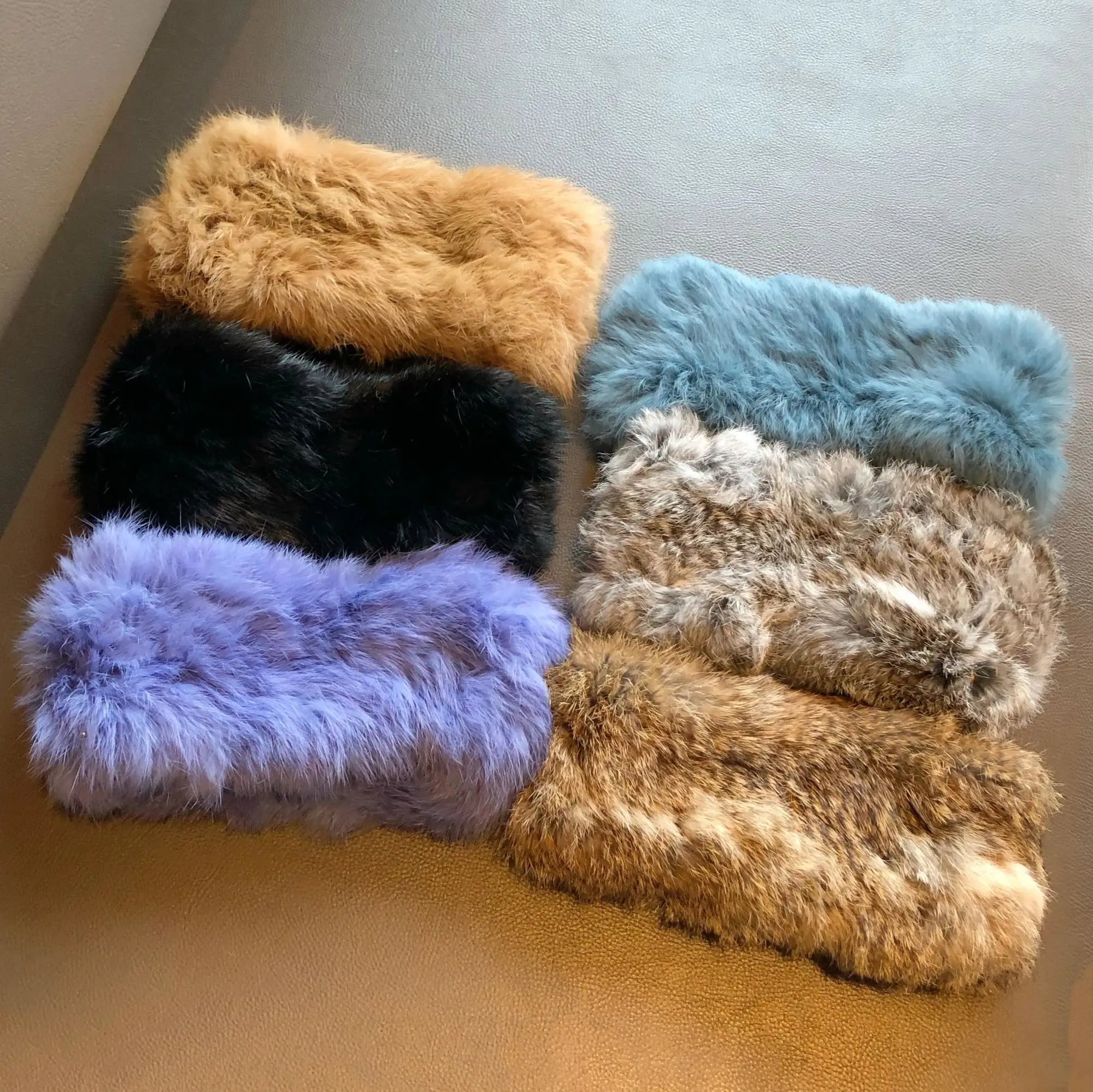 Echte Rex Kaninchen Fell Stirnband Frauen hand gestrickte Pelz Schal Natur pelz Ring Motorhaube Snood Schals Winter weibliche Mode Kopf bedeckung – Detail 3
