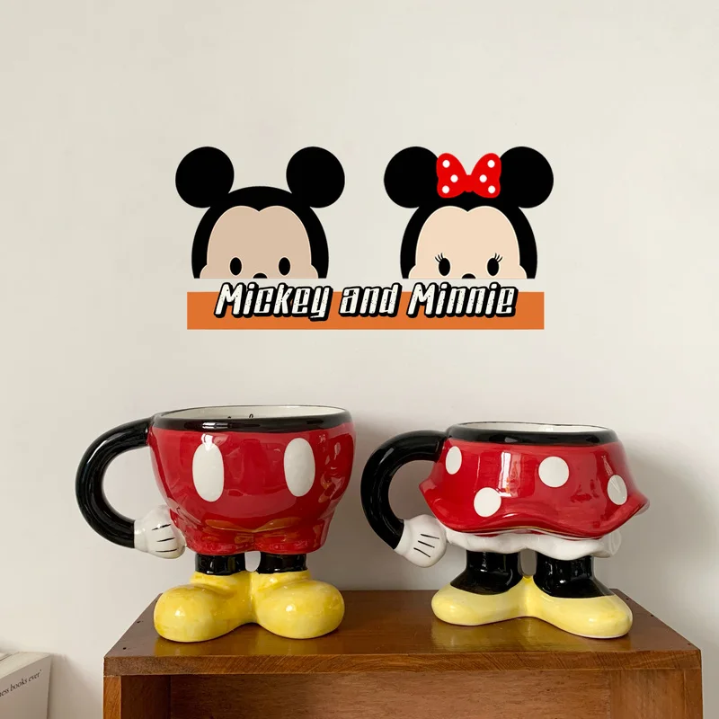 

Disney Anime Mickey Mouse Minnie Figure Cartoon Creative Large Capacity Couple Ceramics Cup Desktop Decoration Gift For Children