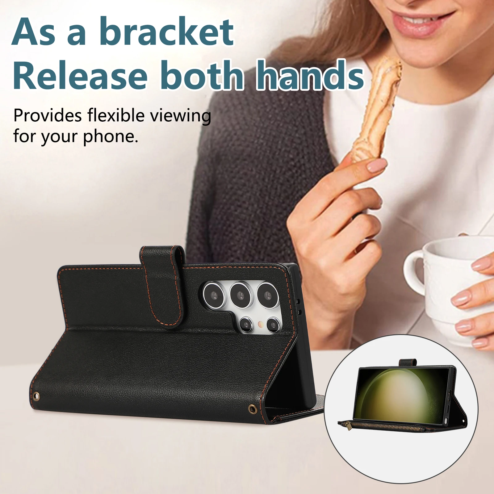 Leather Wallet Phone Case with Card & Cash Pockets - Stand Feature Included