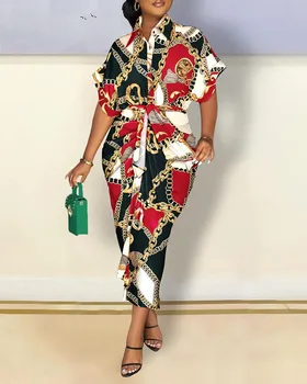 Women Boho Shirt Dress Summer Turn-down Collar Single Breasted Button Irregular Long Dress Female Sexy Letter Print Maxi Dresses 1