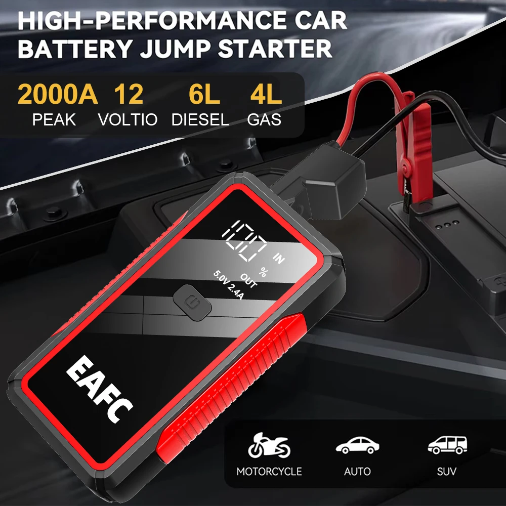 EAFC Jump Starter Power Bank 12V Booster for Car Start 2000A 1000A Battery Quick Charger Portable Auto Starting Device Powerbank