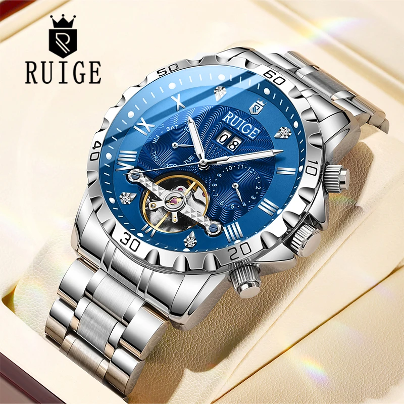 RUIGE multifunctional fully automatic mechanical watch men's hollow ...