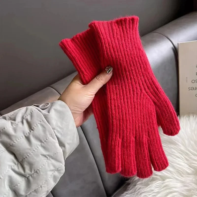 New Touch Screen Gloves for Playing Phone Women Winter Thicken Warm Knitted Stretch Gloves Full Finger Outdoor Skiing Y2K