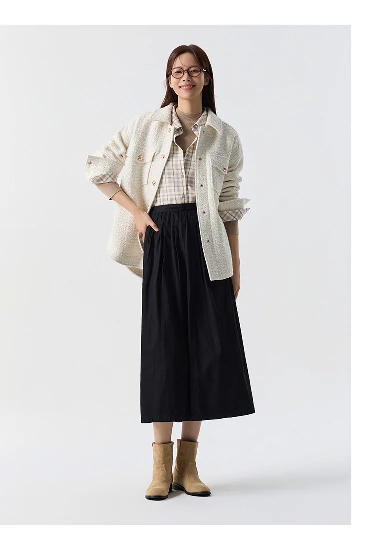 Prendas de abrigo para mujer, estilo medio largo, con abertura, nueva primavera, top de tweed de mezcla de lana