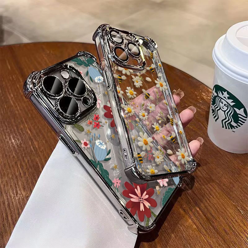 Plating Daisy Flowers Soft Transparent Phone Case Cover
