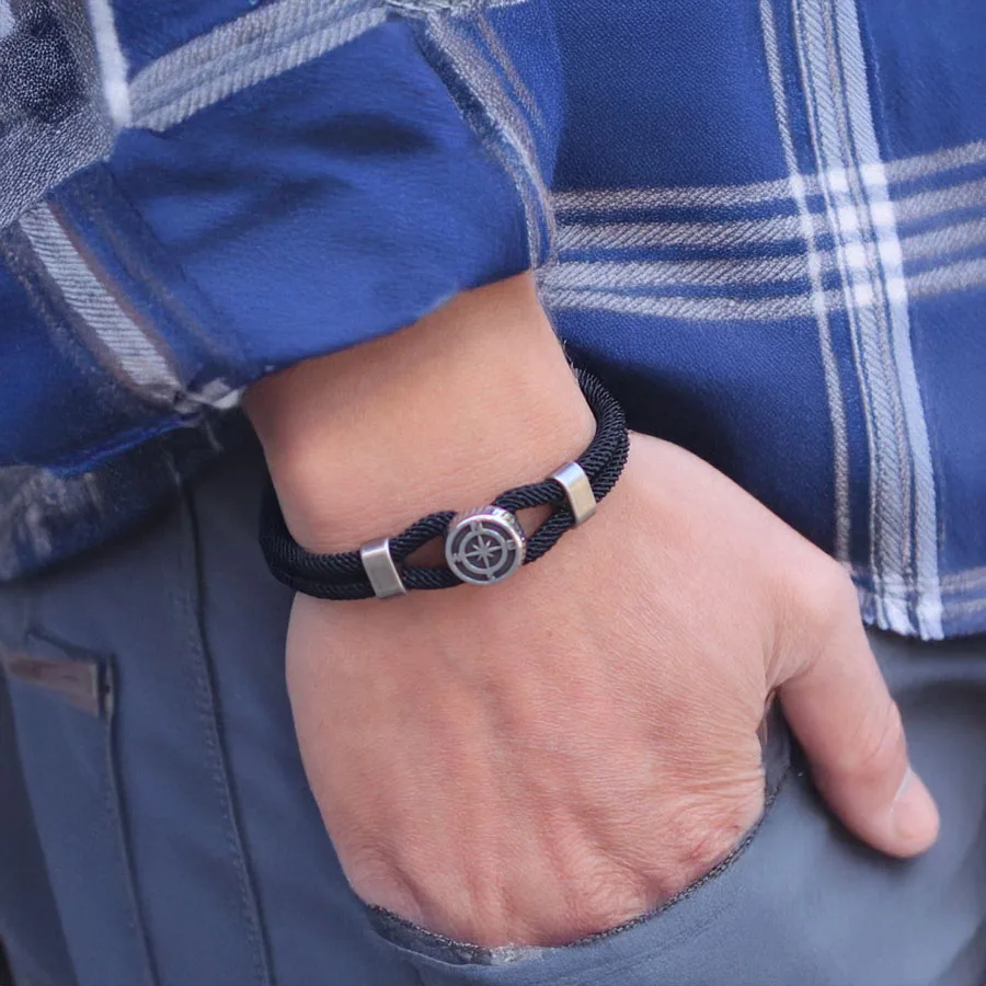 Nautical Compass Men String Bracelet with Magnet Buckle
