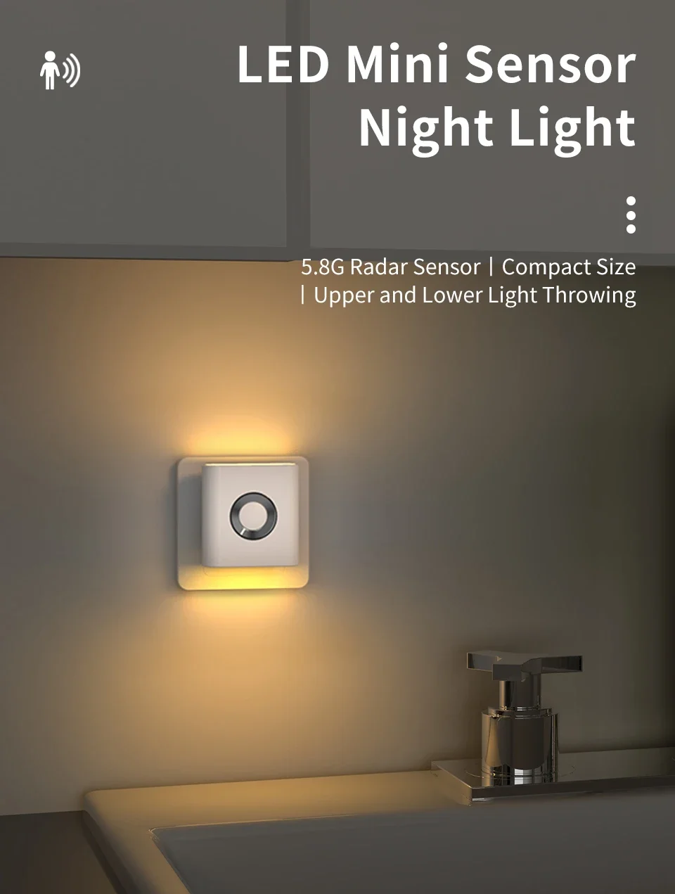 220V Motion Sensor LED Night Light With EU Socket Plug-in Wall Lamp Warm White Ambient Light For Toilet Stairs Bedroom Corridor