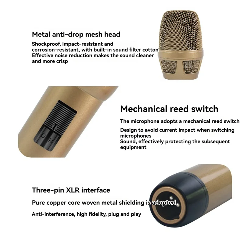 ABUO-Microfono da studio dinamico Microfono portatile anti-Howling cablato Microfono stereo professionale