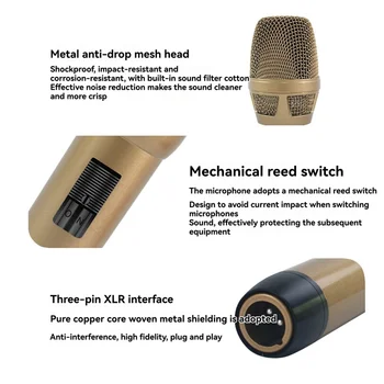 ABUO-Microfono da studio dinamico Microfono portatile anti-Howling cablato Microfono stereo professionale