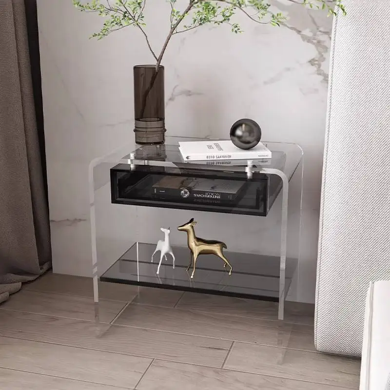 Elegant Transparent Nightstands Design Acrylic Luxury Nordic Bedside Table Drawer Narrow Unique Mesitas De Noche Furniture Home 3