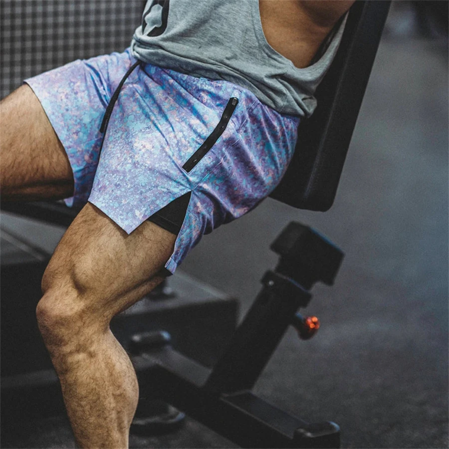 

Summer Men Sport Shorts New Loose Men Leisure Beach Sports Shorts Printed Double-layer Sport pants Plus Size Branded Shorts